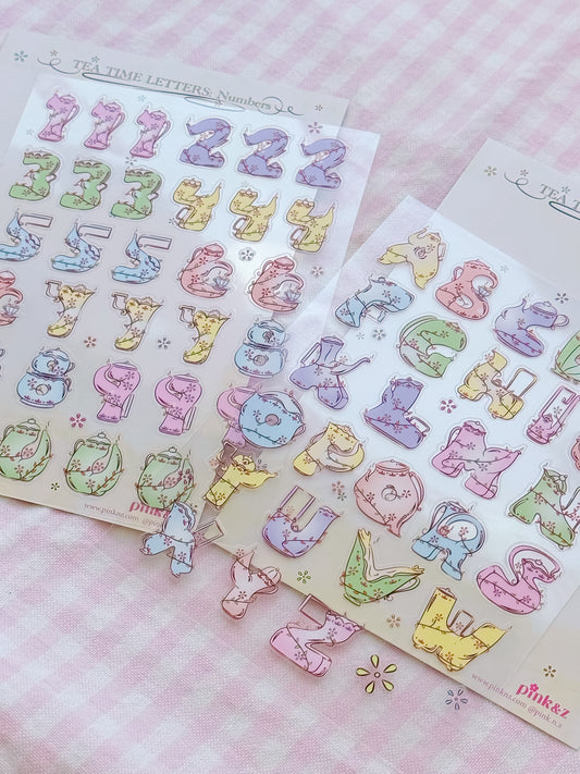 TEA TIME LETTERS Transparent Sticker Sheet (alphabets & numbers sticker)