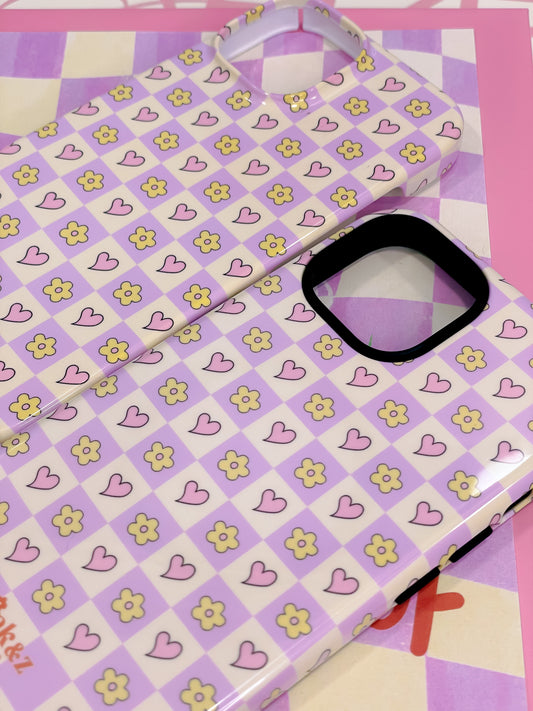 Flower Heart Checkered Phone Case