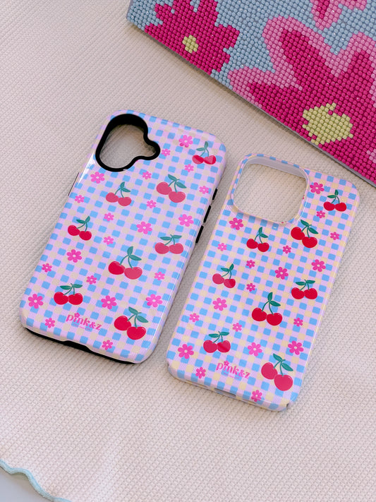 Blue Gingham Cherry Phone Case
