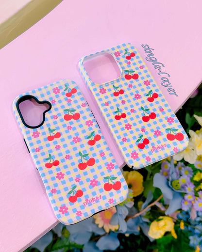 Blue Gingham Cherry Phone Case