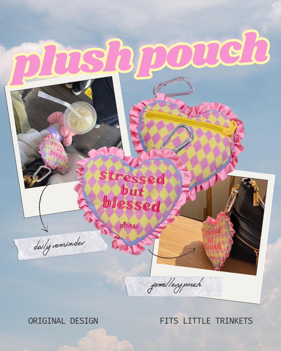 Stressed but Blessed Plush Pouch Bag Charm