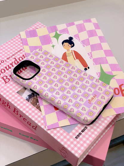 Flower Heart Checkered Phone Case