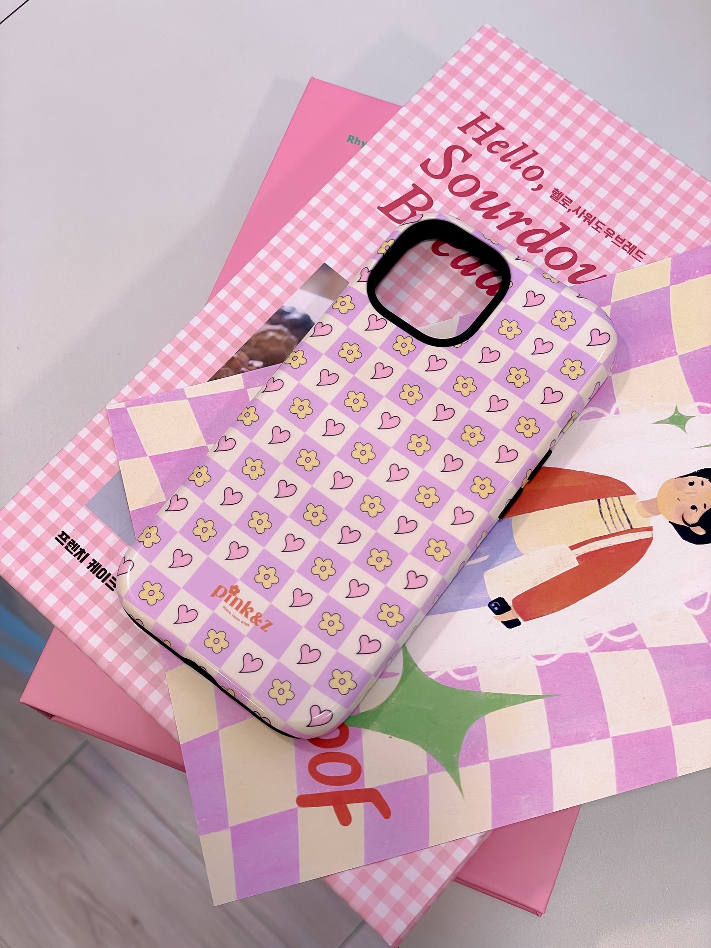 Flower Heart Checkered Phone Case