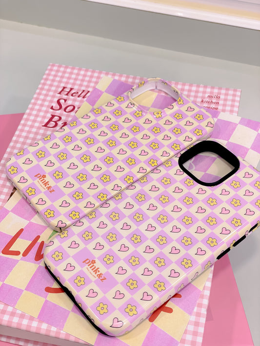 Flower Heart Checkered Phone Case