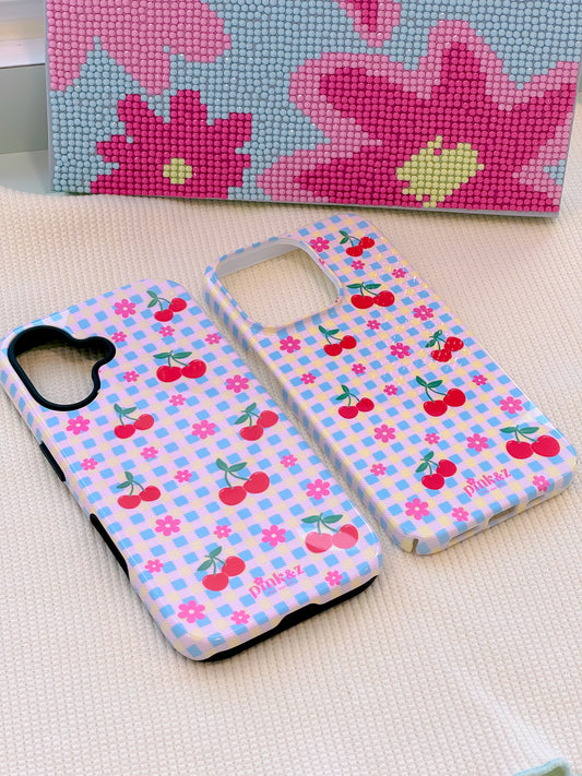 Blue Gingham Cherry Phone Case