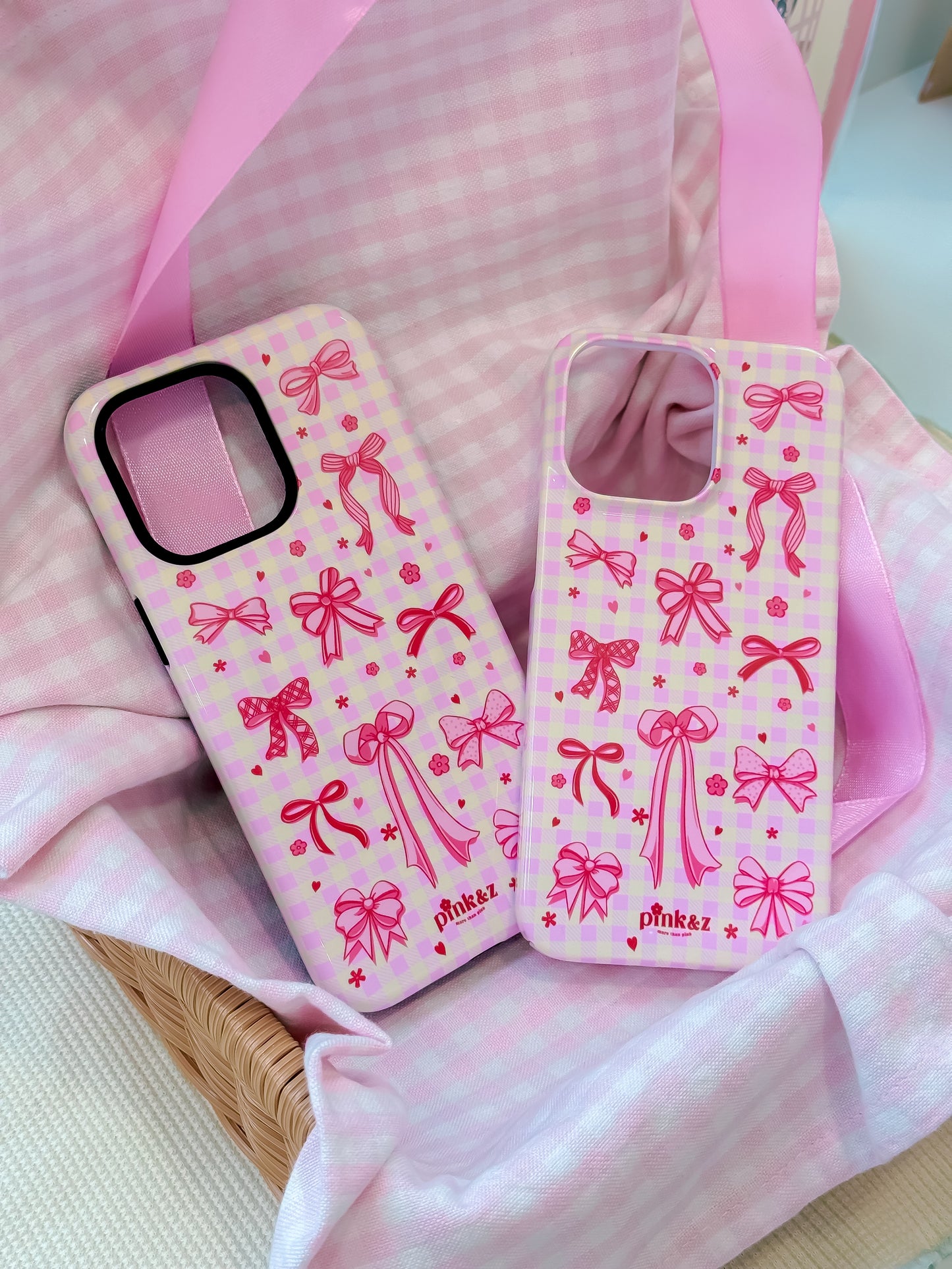 Gingham Pink Bow Phone Case