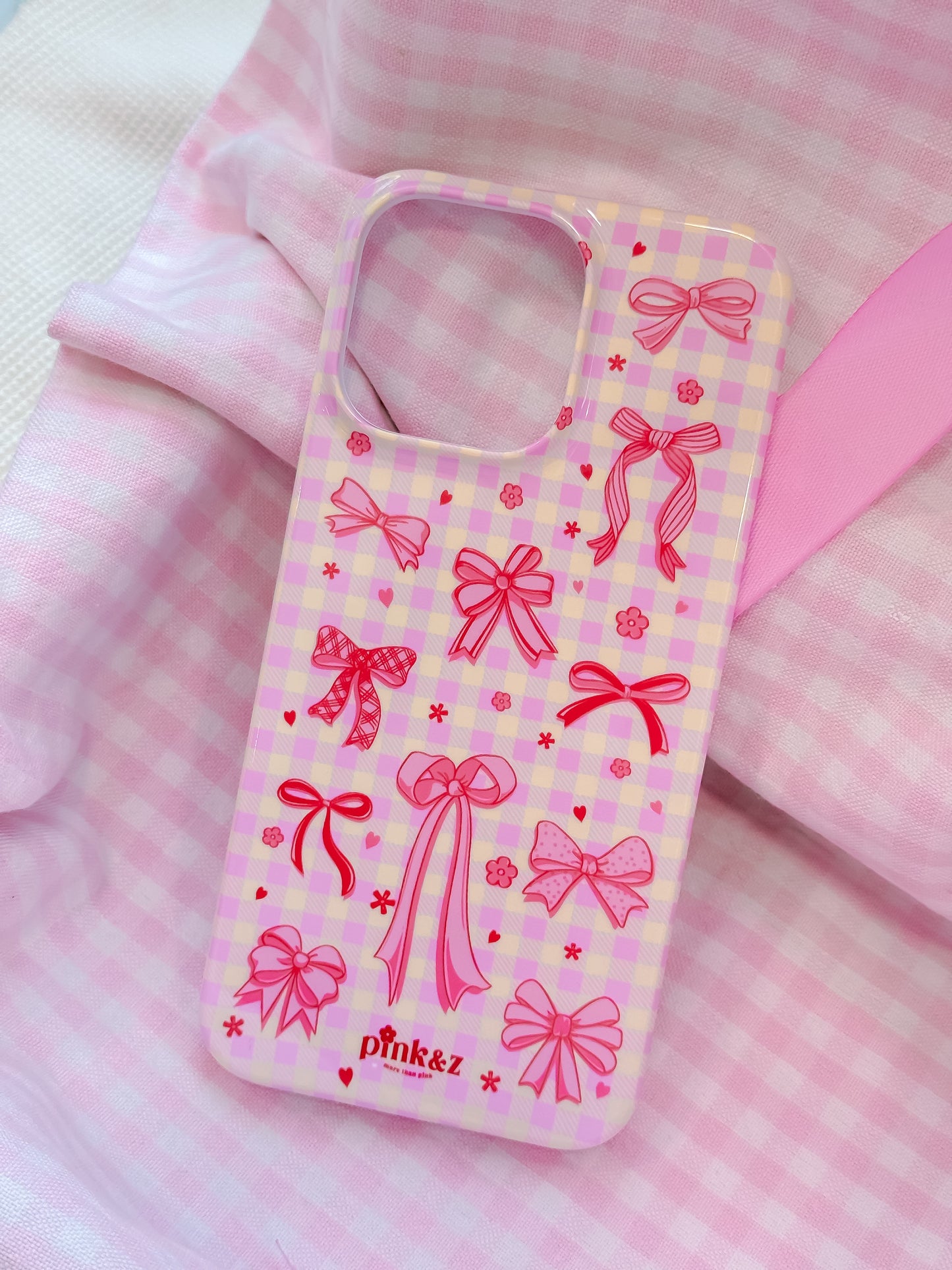 Gingham Pink Bow Phone Case
