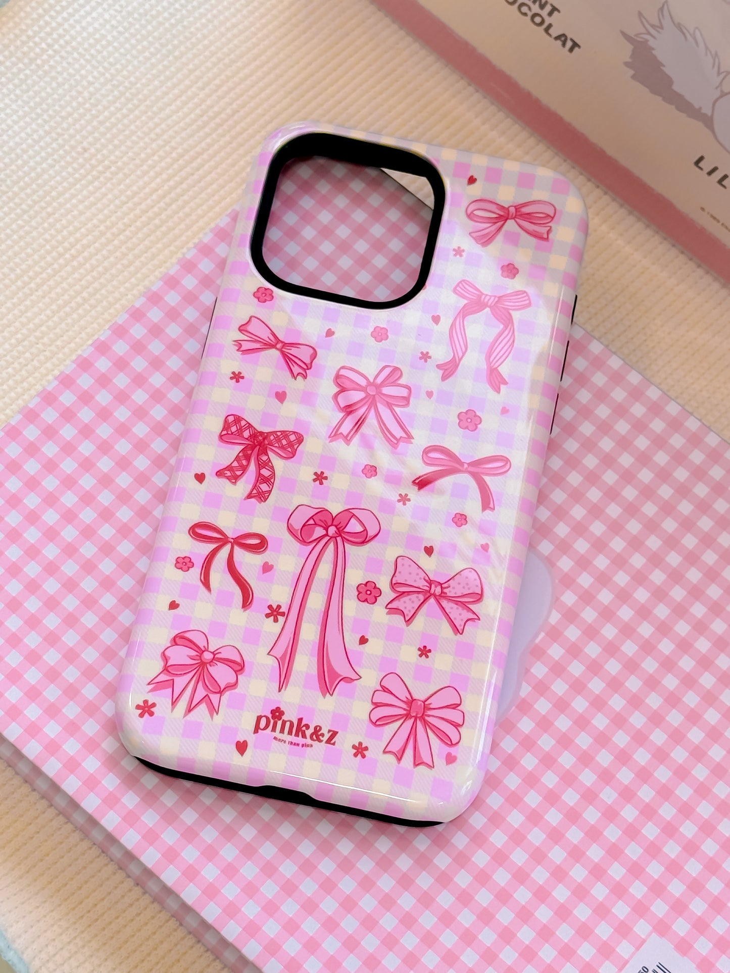 Gingham Pink Bow Phone Case